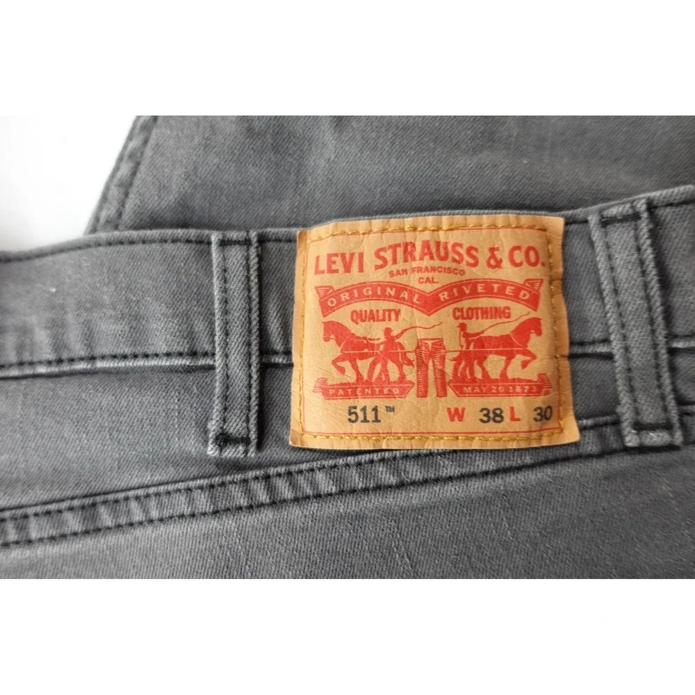 Levis 511 Jeans Mens 38x30 Gray Charcoal Wash Slim Taper Stretch Denim‎ Pants